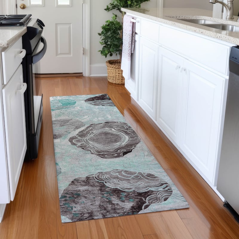 Premium Washable Super Soft Abstract Imprints Mayfield Rug - Teal - 2'3" x 7'6"