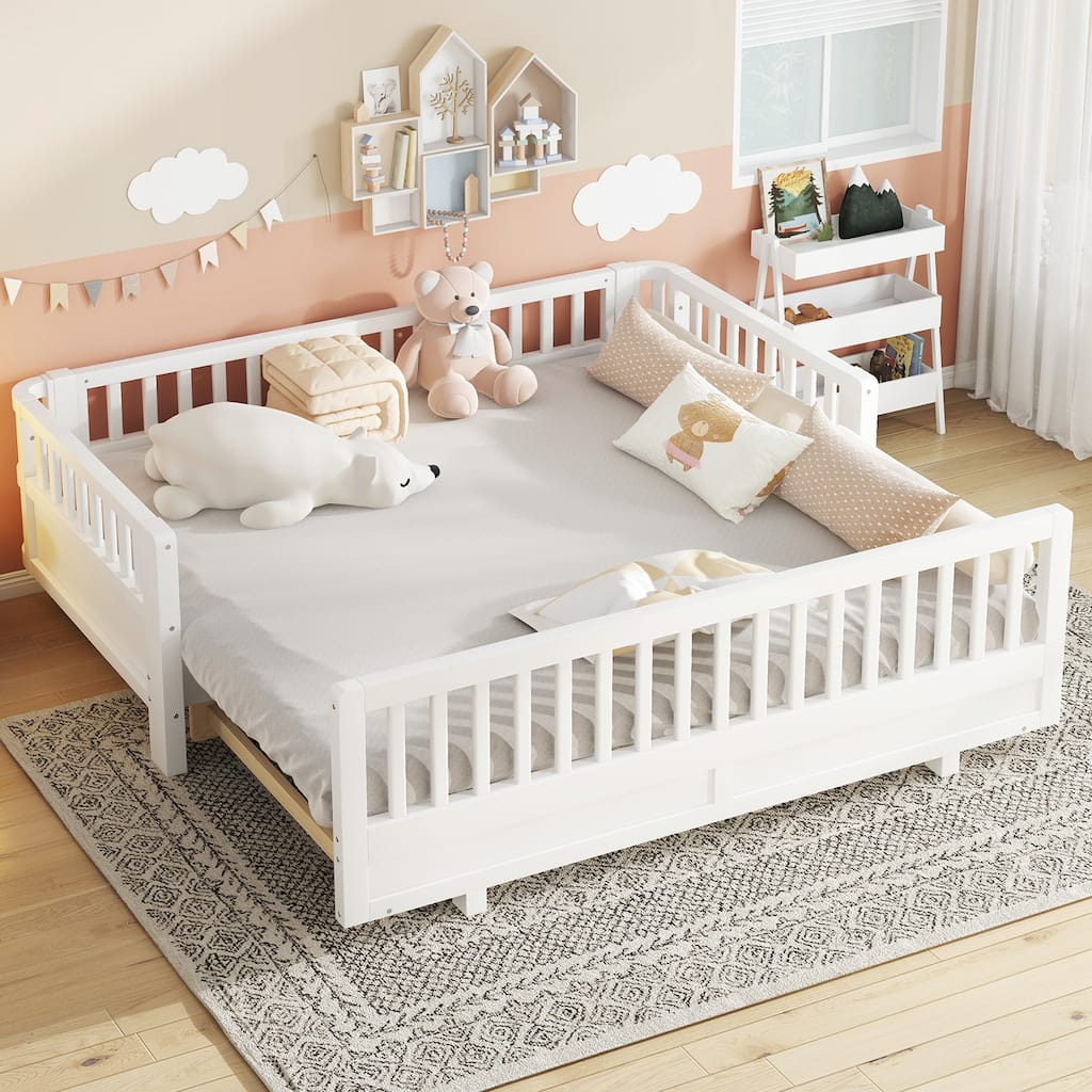 Roomfitters Convertible Floor Bed, Expandable Solid Wood Platform Frame