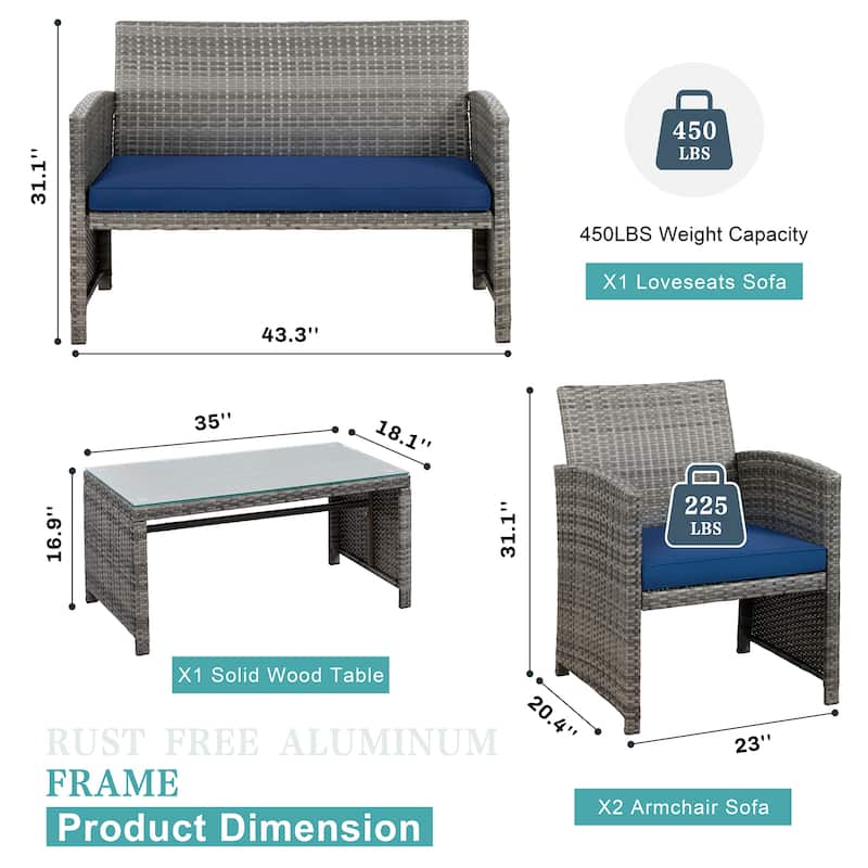 Futzca 4 Pieces Outdoor Patio Furniture Sets Conversation Sets Rattan Chair