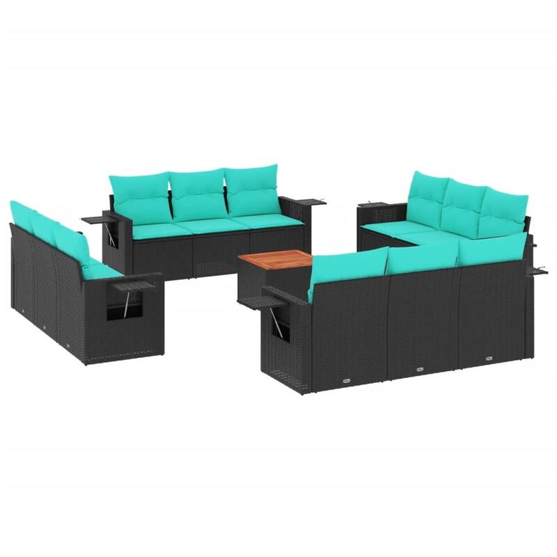 vidaXL 13 Piece Patio Sofa Set with Cushions Black Poly Rattan - 21.7x24.4x27.2
