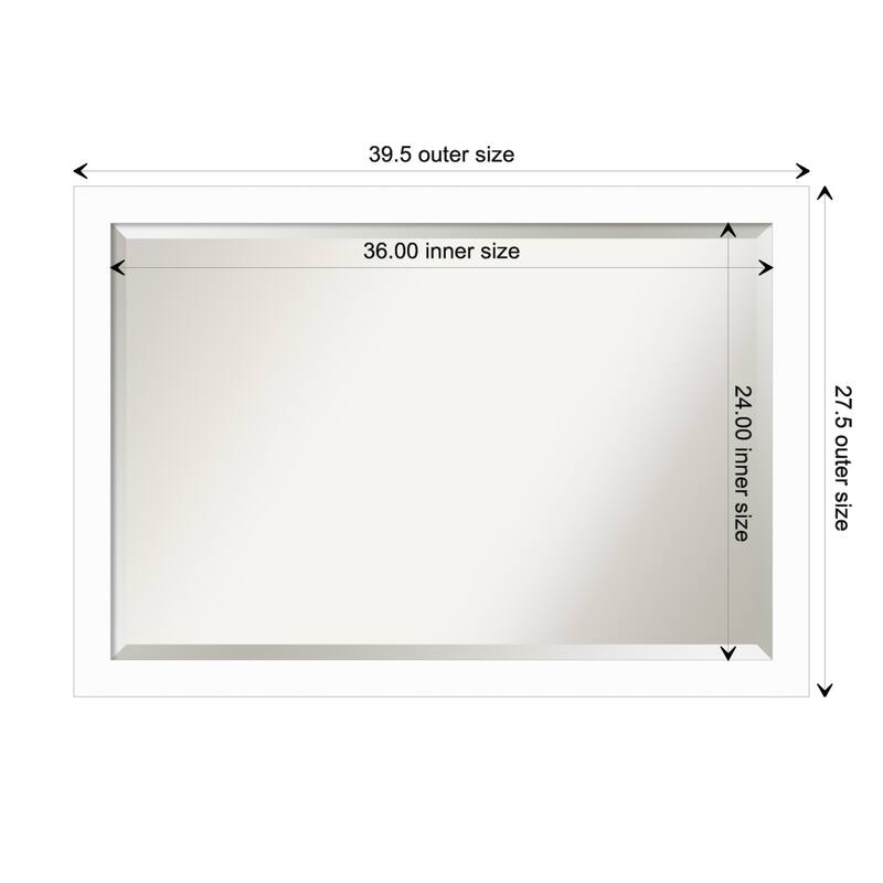 Basic Narrow Beveled Wood Framed Bathroom Vanity Wall Mirror - Basic White Narrow - Glass Size 36x24