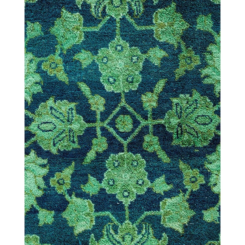 Overton Hand Knotted Wool Vintage Inspired Modern Contemporary Overdyed Green Area Rug - 6' 2" x 9' 2"