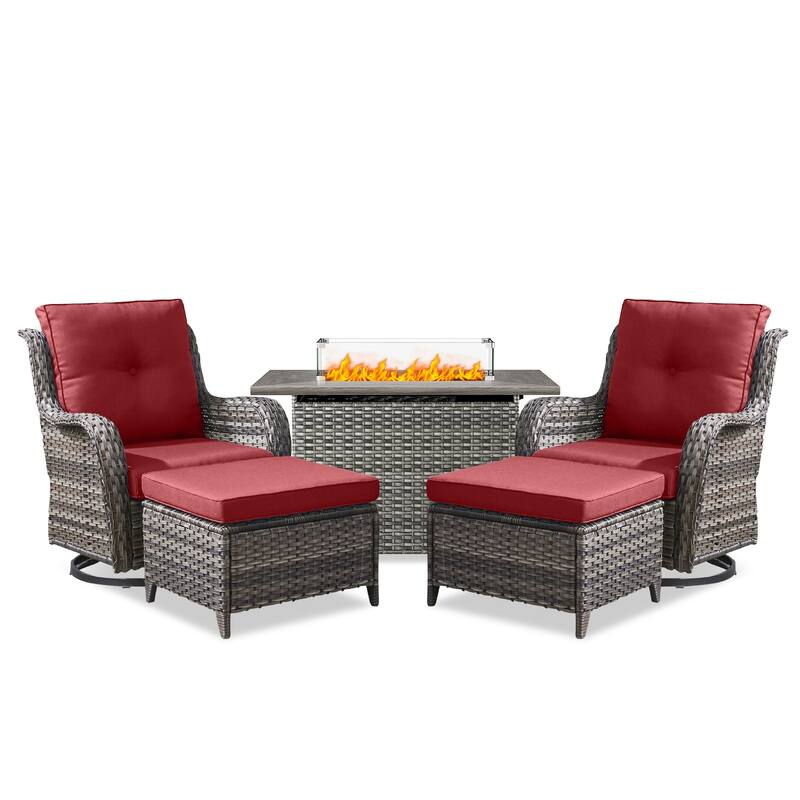 Fire Pit Table with Patio Glider Chairs Ottomans