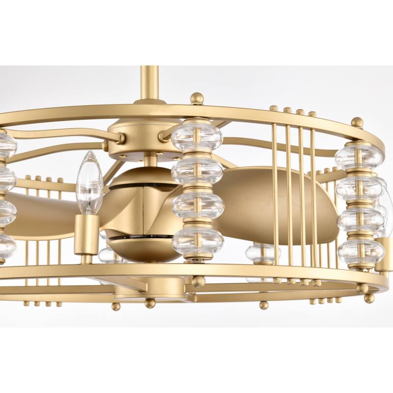 Randy 28 Inch Modern Matte Gold Clear Glass Fandelier with Remote