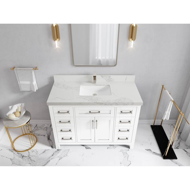 Willow Collections 48 in. W x 22 in. D Cambridge Single Sink Bathroom Vanity with Countertop - 2" Calacatta Nuvo - White