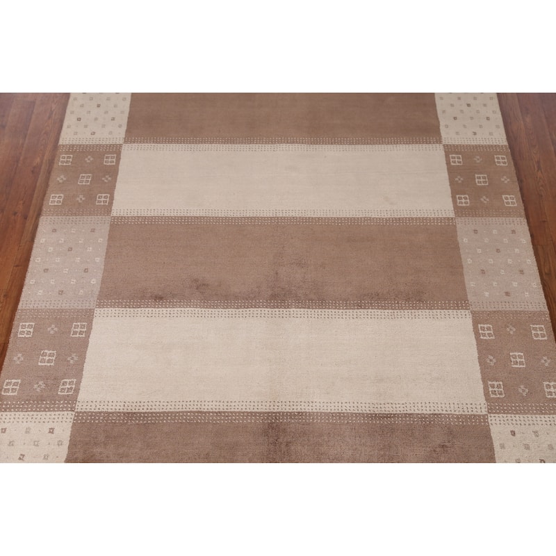 Gabbeh Indian Area Rug Handmade Brown Modern Wool Carpet - 5'4" x 7'8"