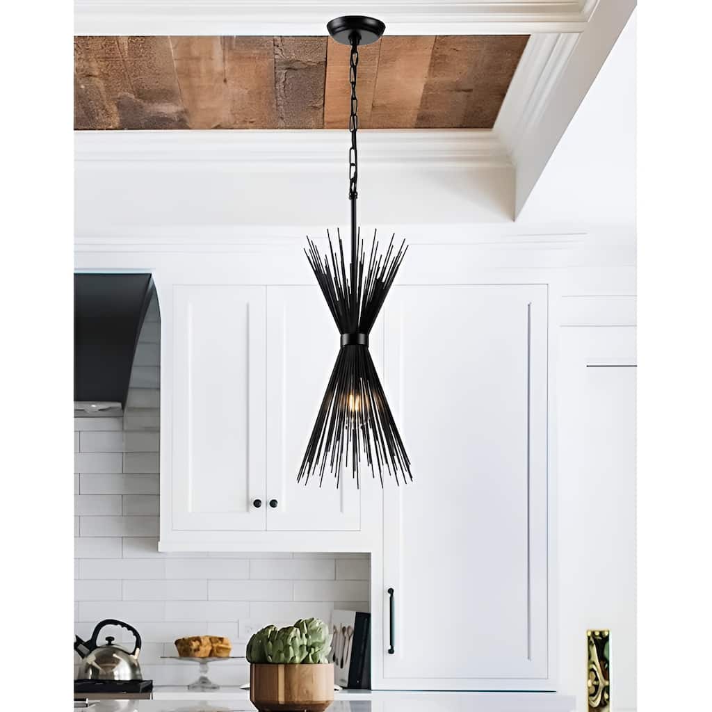 1 Light Sleek Metal Radiating Quills Pendant Lamp Spike Small Chandelier
