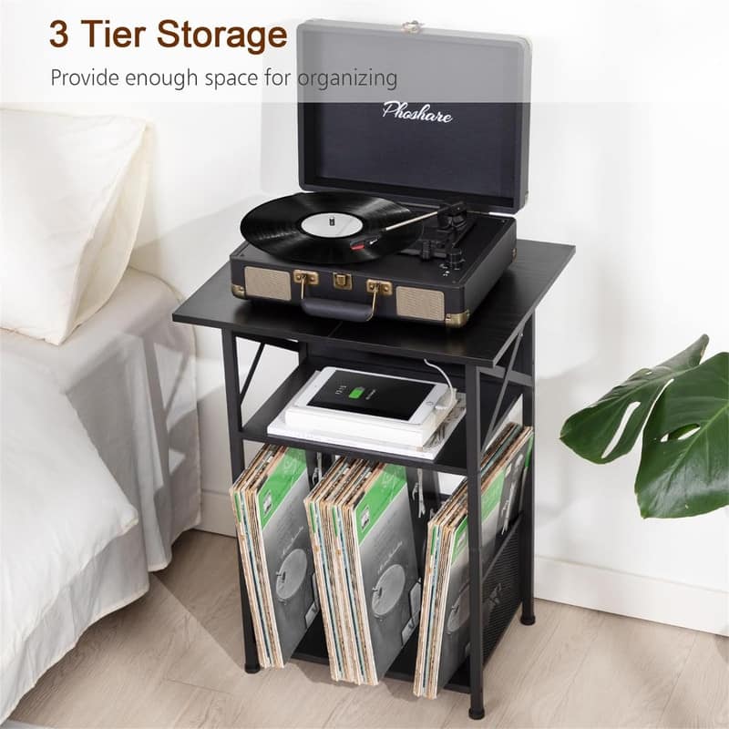 Record Player Stand with Charging Station - 15.75"D x 15.75"W x 25.59"H