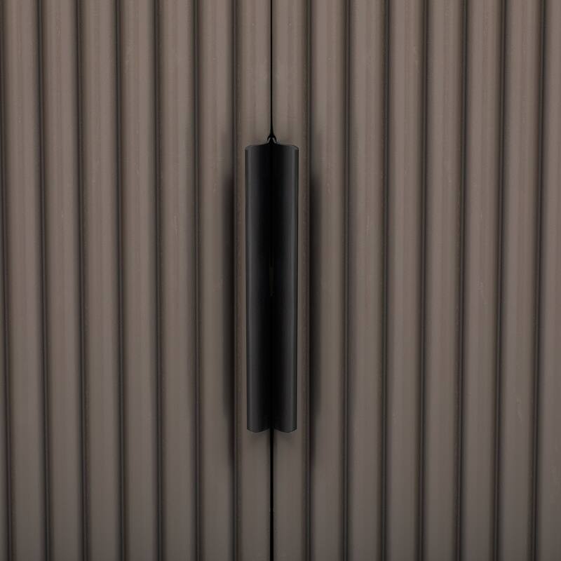 Contemporary Vertical Striped Cabinet with Metal Handles & Adjustable Shelves for Study & Hallway Storage