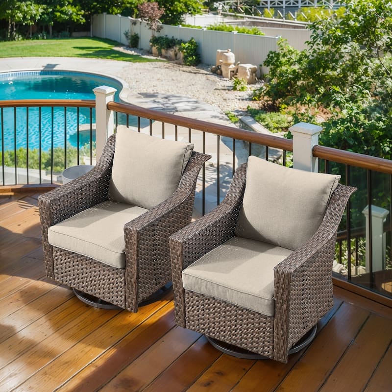2 Pieces Wicker Swivel Rocking Chairs Set - Brown - Beige - Brown