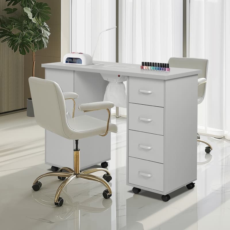 MDF Single Door 4 Drawers With Fan White Nail Table