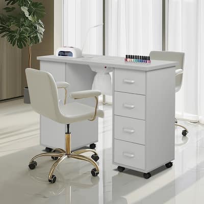 MDF Single Door 4 Drawers With Fan White Nail Table