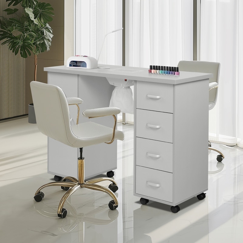 MDF Single Door 4 Drawers With Fan White Nail Table