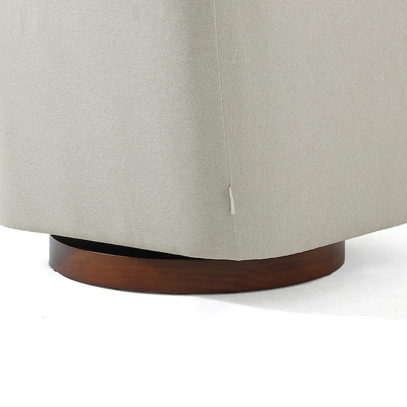 Upholstered Swivel Barrel Chair with Curved Wood Arms