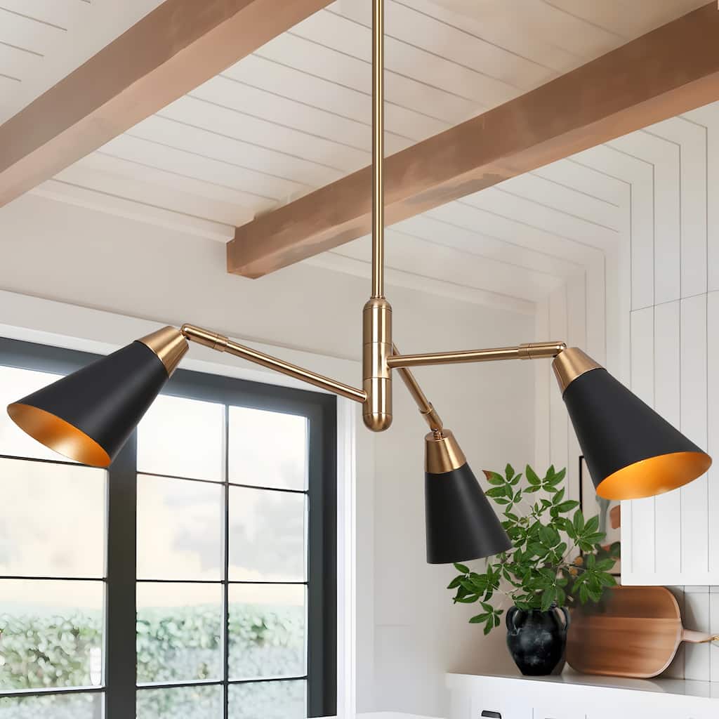 Modern Black Gold 3-Light Sputnik Chandeliers Metal Pendant Lights for Dining Room