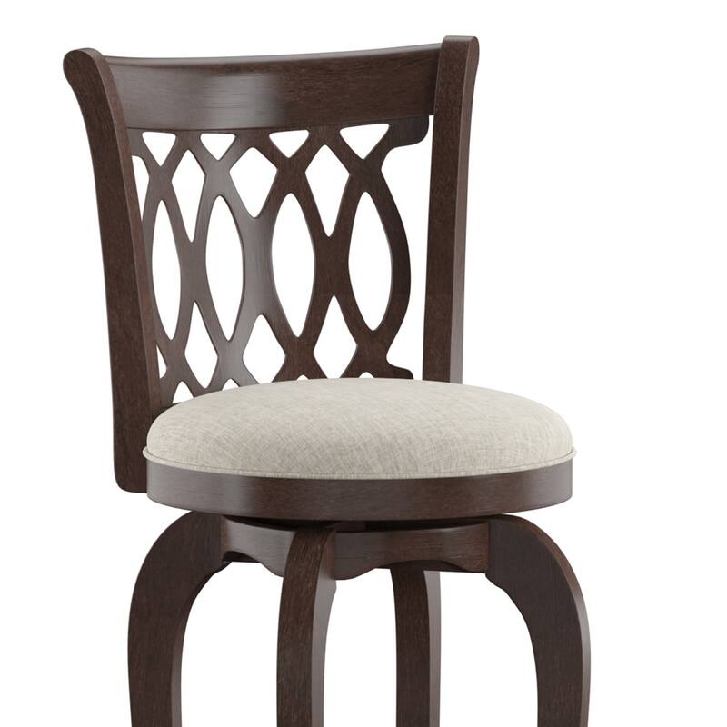 Verona Linen Scroll-back Swivel 29-inch Bar Stool by iNSPIRE Q Classic - Cherry-Beige