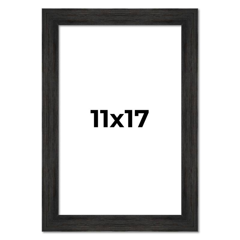 11x17 Black Rustic Wide Barnwood Picture Frame - UV Acrylic, Foam Board Backing, Hanging Hardware - Holds 11x17 Photo