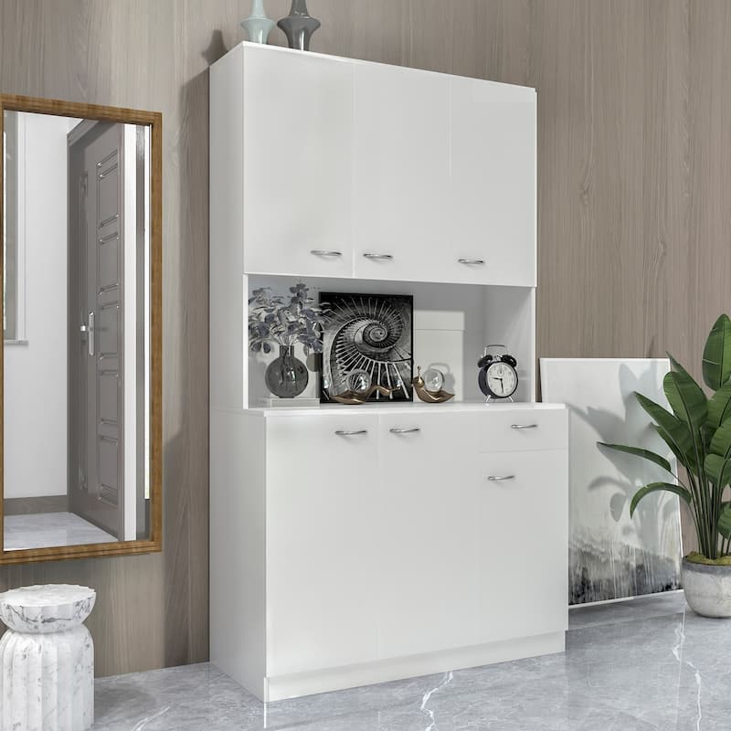 Modern Freestanding Kitchen Pantry Kitchen Cabinet with 6 Doors and 1 Drawer