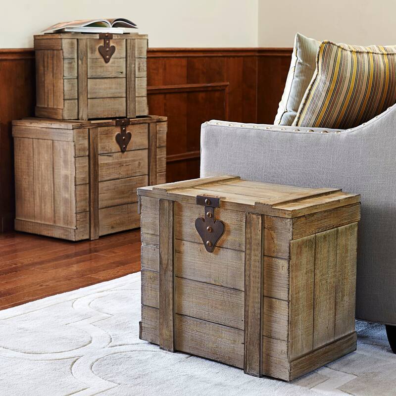 Household Essentials Antiqued Decorative Trunk with Hinge and Lid