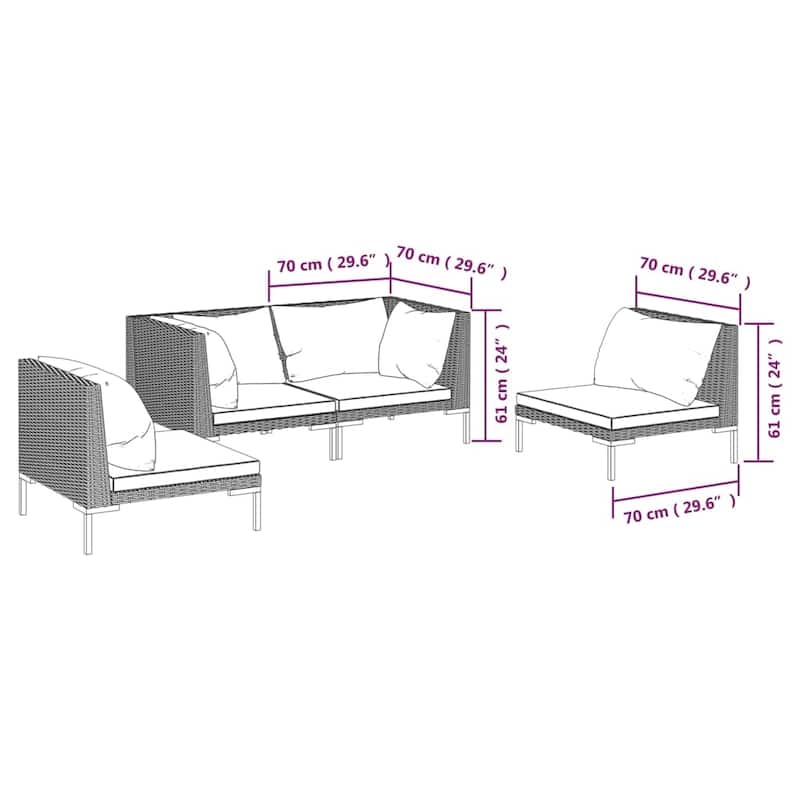 vidaXL Patio Lounge Set Outdoor Sectional Sofa Set Table Poly Rattan Dark Grey - 27.6" x 27.6" x 24"