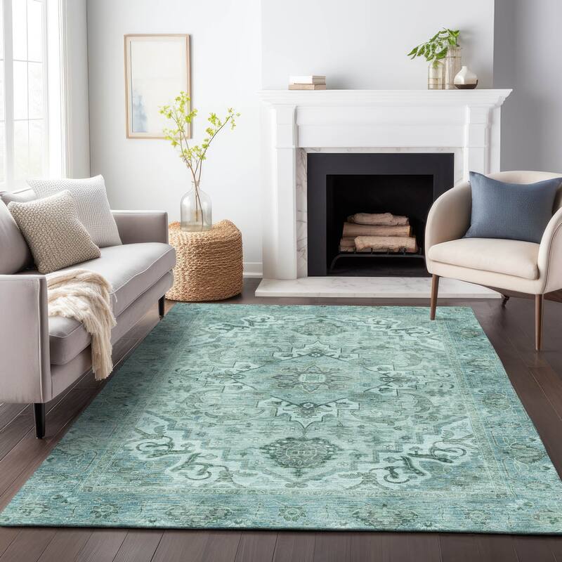 Machine Washable Indoor/Outdoor Traditional Vintage Chantille Rug