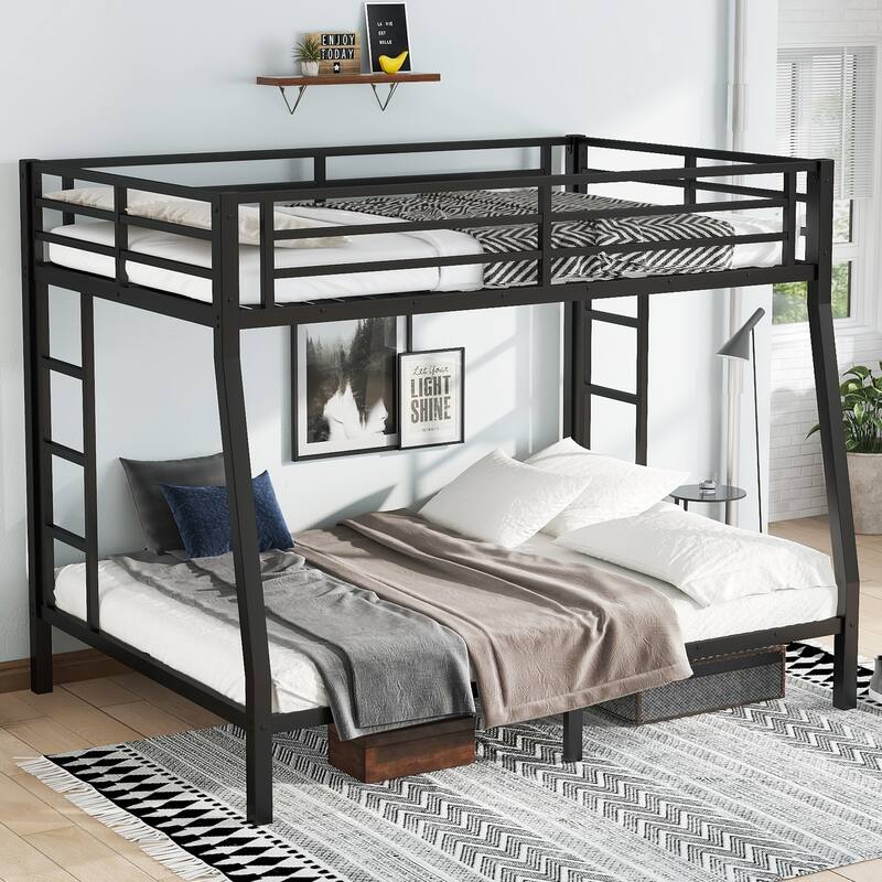 Full XL over Queen Metal Bunk Bed for Adults - Sturdy Frame, Noise Reduced, Under-Bed Storage