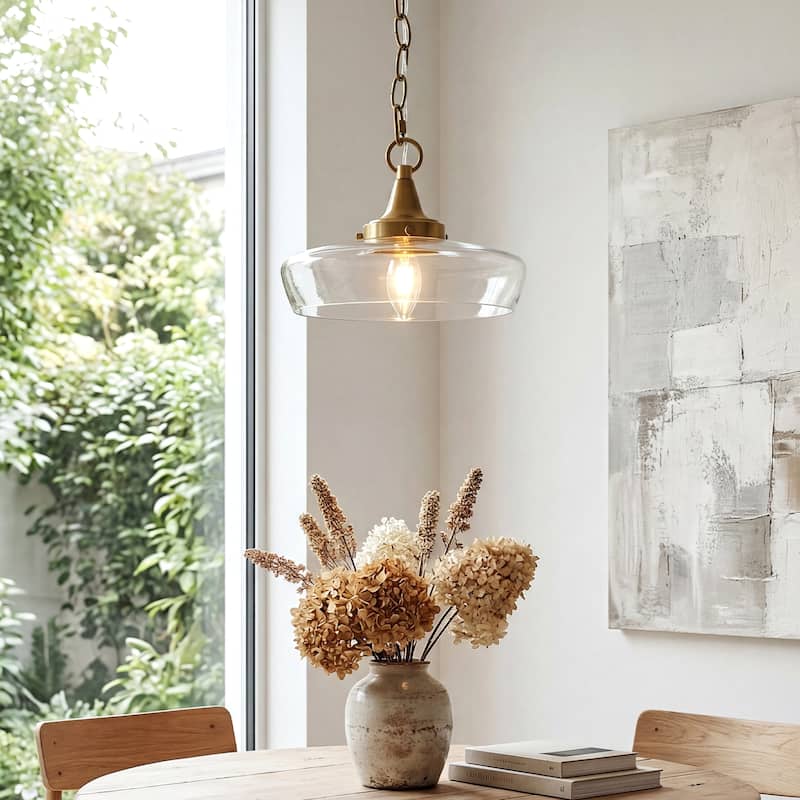 68.8-Inch Modern Glass Pendant Light with Adjustable Chain - Clear + Gold