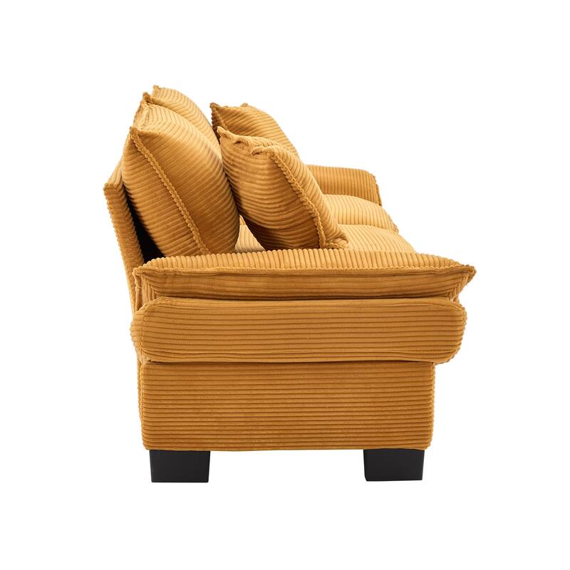 84-Inch Corduroy Sofa with Double Layer Cushion and 2 Extra Pillows for Living Room or Guest Room
