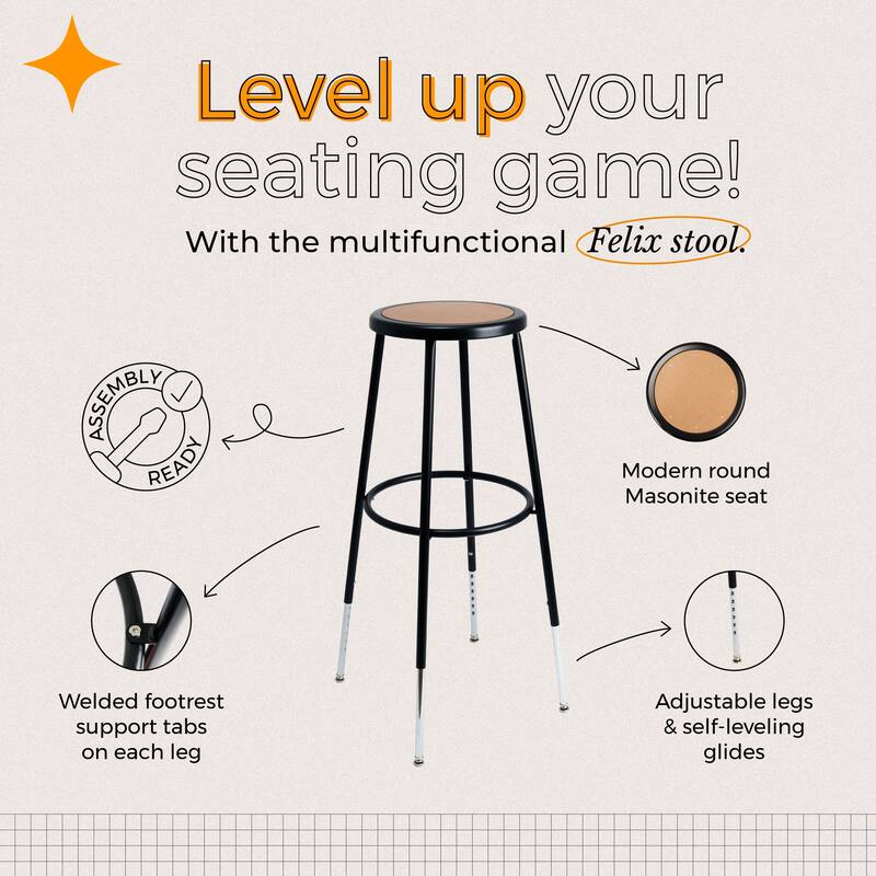 Hampden Furnishings Felix Collection Height Adjustable Steel Stool, AssemblyReady