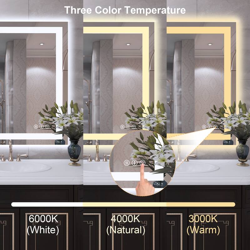 48 in. W x 32 in. H Rectangular Tempered Glass Frameless Anti-Fog Dimmable Wall Mounted Bathroom Vanity Mirror