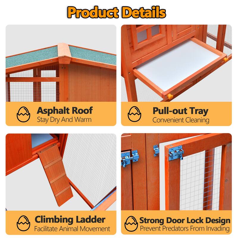 Wooden Chicken Coop Waterproof with Removable,Nesting Box - Yellow