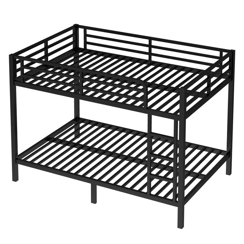Full XL Over Full XL Metal Bunk Bed with Guardrail and Under-Bed Storage, Heavy-Duty Steel Bed Frame with Noise-Free Slats
