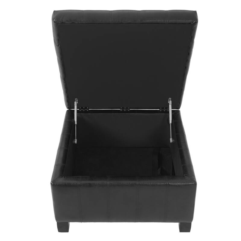 30.25" Square PU Storage Ottoman with Lift-Top & Rubber Wood Legs