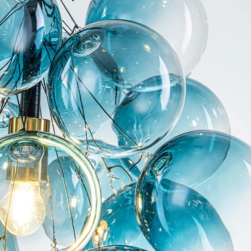 1-Light Modern Glam Sputnik Cluster Glass Globe Bubble Adjustable Height Chandelier for Dining Rooms