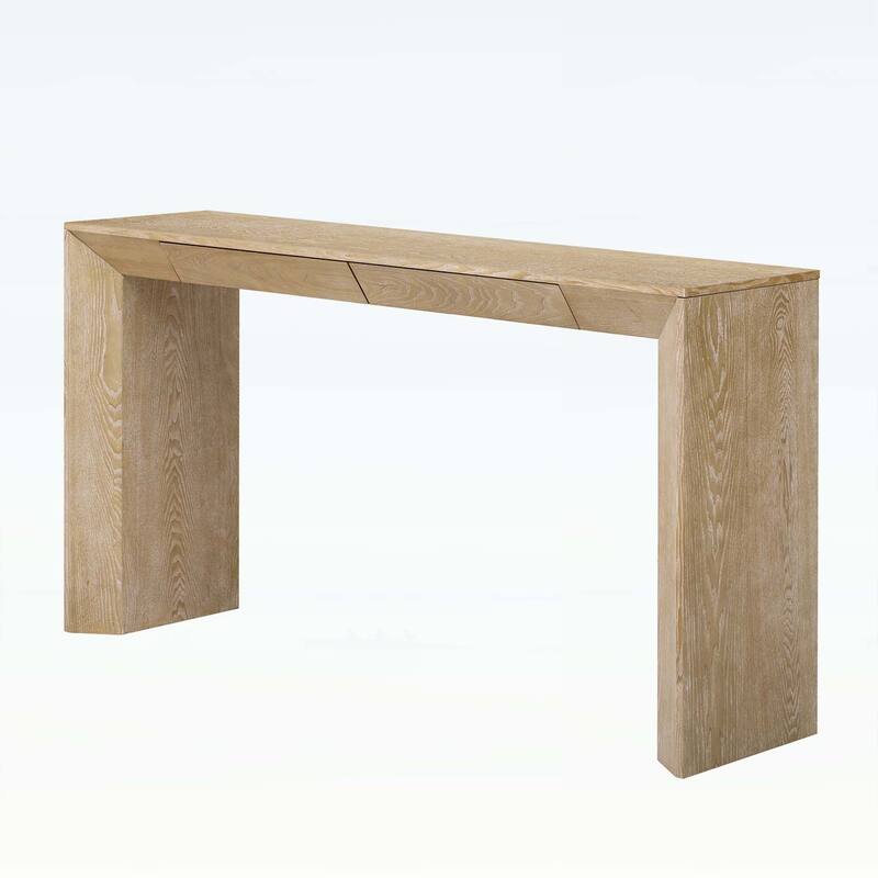 Farmhouse Console Table with 2 Concealed Drawers,Waterfall Edge,Thick Legs