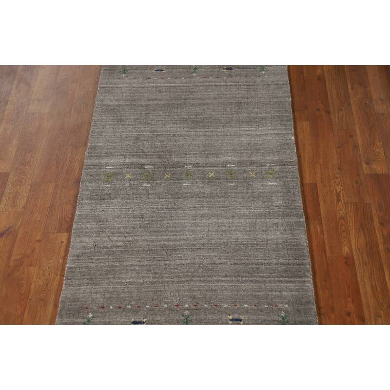 Gray Tribal Gabbeh Indian Runner Rug Handmade Wool Carpet - 2'6" x 9'6"