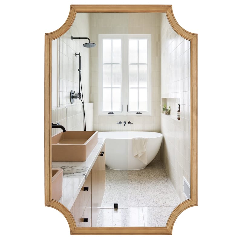 Full Scalloped Corners Arch Farmhouse Style Rectangle Wall Mirror with Wood Frame