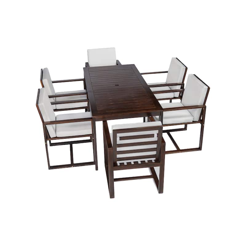 Patio Dining 7 Piece, Outdoor Dining Table and Chair Set with 6 Chairs and Removable Cushions for Patio Garden 7 Pack