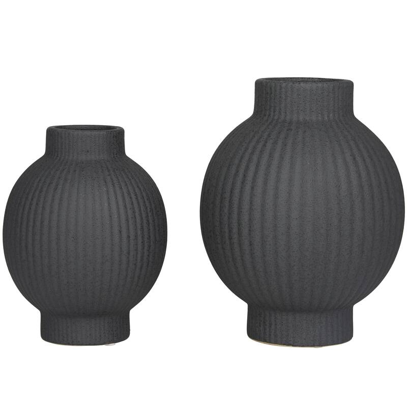Ceramic Ribbed Decorative Vase - Set of 2 White or Black - CosmoLiving by Cosmopolitan