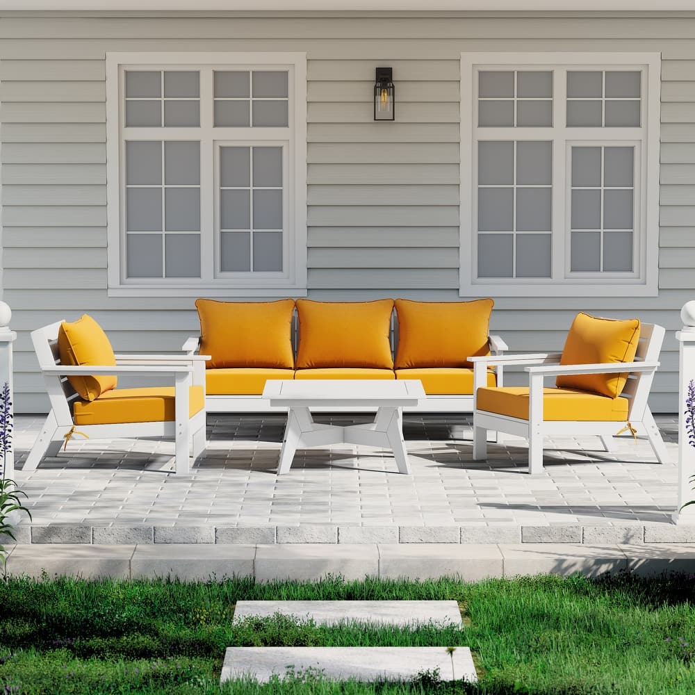 Birchwood All Weather HDPE Outdoor Patio White Deep Seating Conversation Set (6-Piece Set)