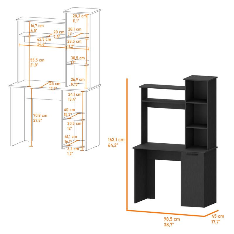 HomeRoots 39inch Black Computer Desk
