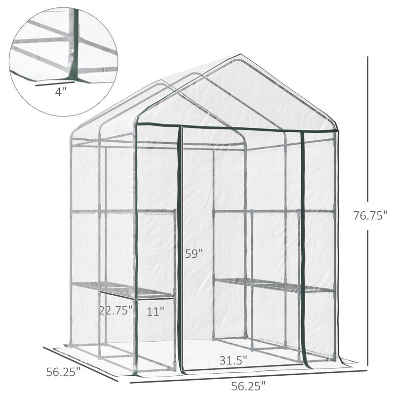 GDFStudio - Outdoor Portable Walk-In Greenhouse Kit with 4-Tier Shelving & Steel Frame - Clear - 4.7'×4.7'