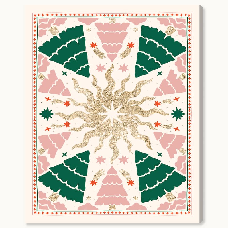 Wynwood Studio Canvas Holiday and Seasonal Scandinavian Christmas Pattern Green Glam Wall Art Canvas Print