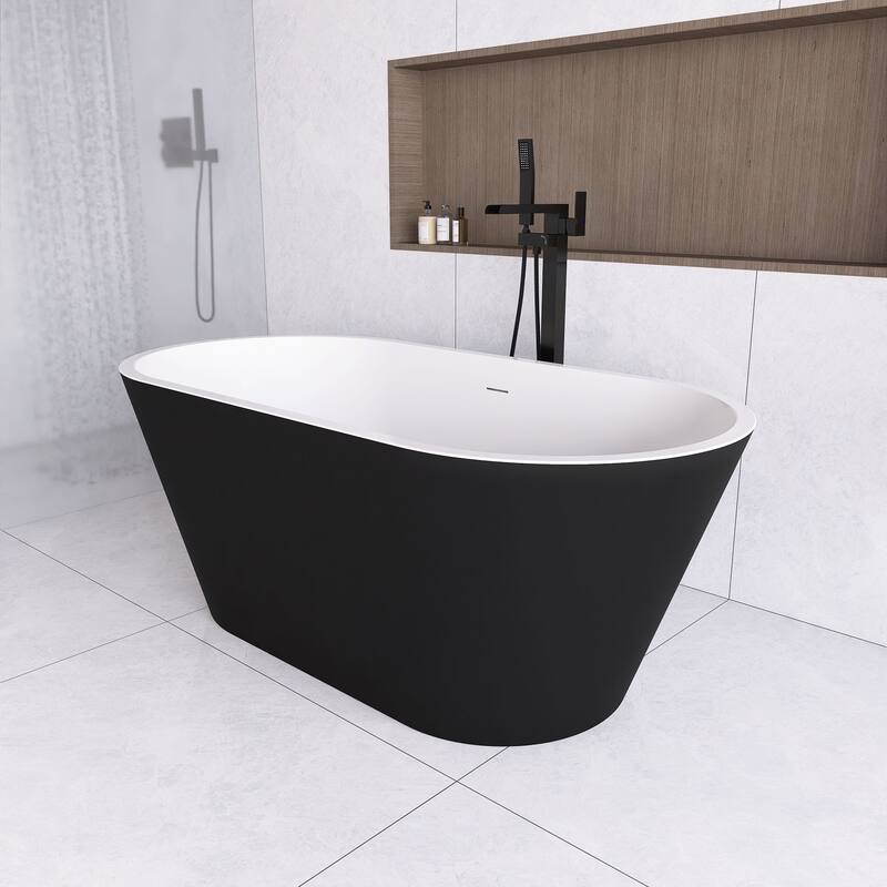 59 in./ 60 in. Acrylic Double Slipper Freestanding/Flatbottom Soaking Bathtub in Matte Black with Drain