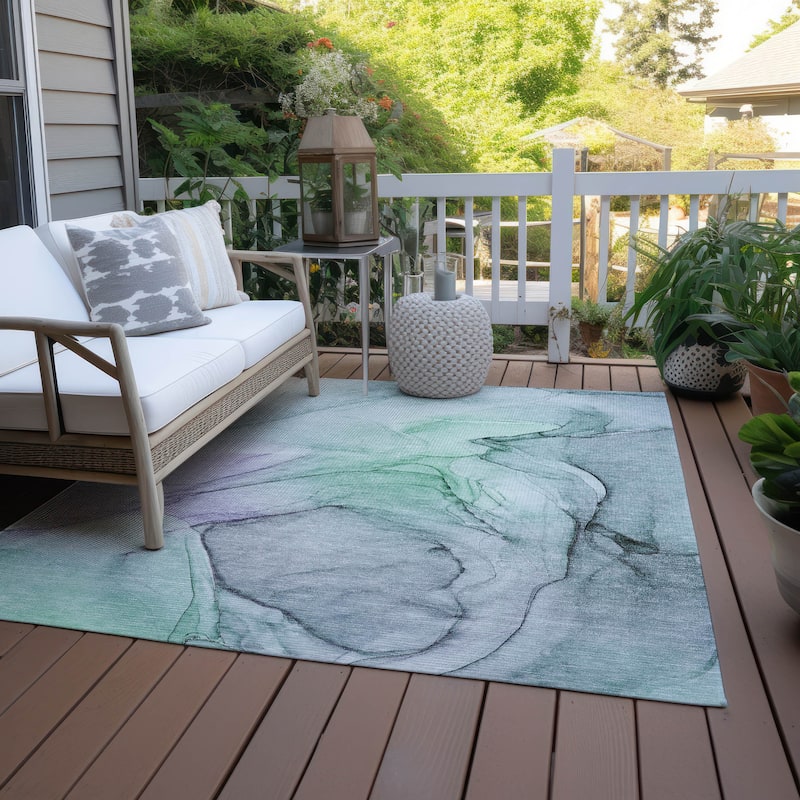 Machine Washable Indoor/ Outdoor Abstract Chantille Rug - Blue - 9' x 12'
