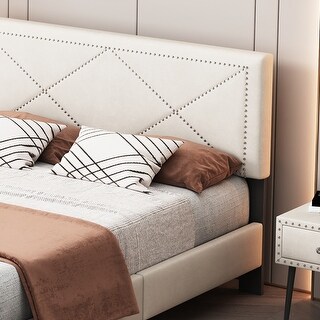 Velvet Queen Bed Frame with Rivet-Detail Headboard