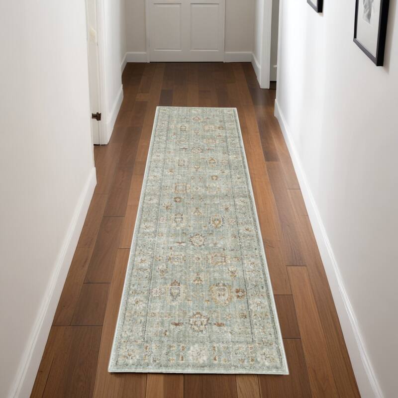 Niba Power Loomed Distressed with Fringe Area Rug By HomeRoots - 96' X '27' X '0.39 - 96' X '27' X '0.39 - Green/Teal - Runner