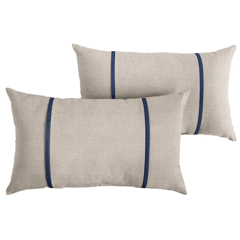 Sorra Home Sunbrella Outdoor Double Petite Flange Pillow Set of 2 - Sunbrella - Cast Silver/Canvas Navy - 16 in H x 26 in W x 6 in D
