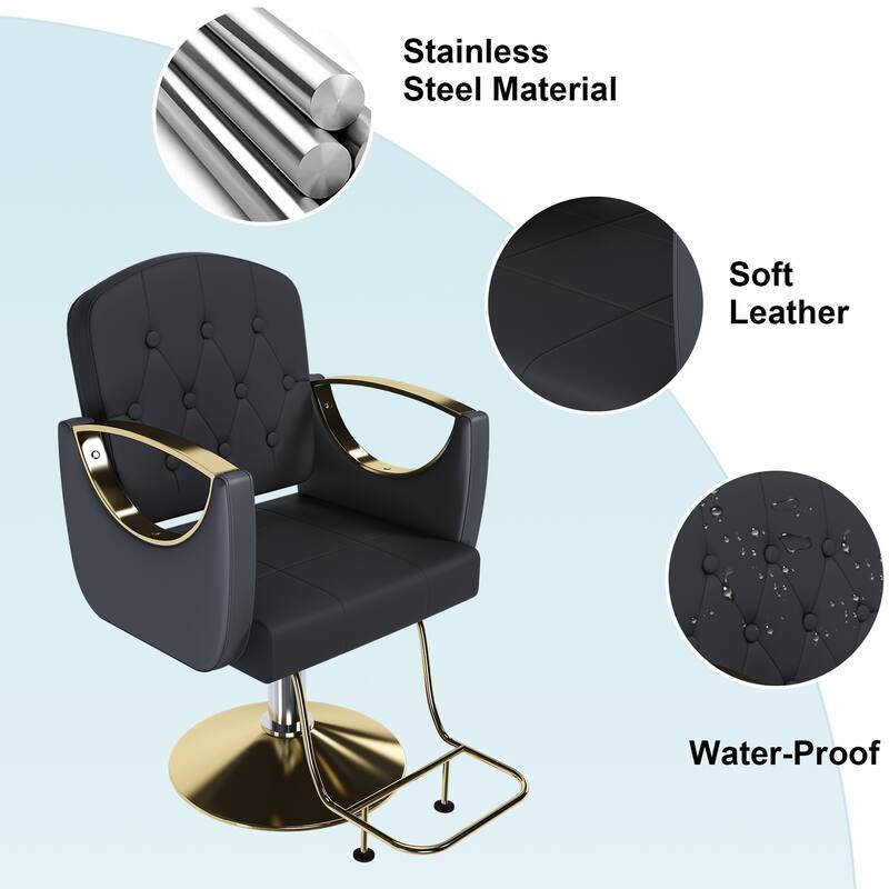 Roomfitters Professional Hydraulic Salon Chair with 360° Swivel, Heavy Duty Barber Stylist Chair with Gold Base