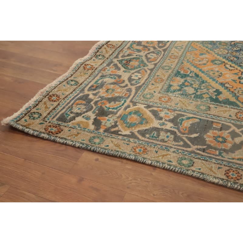 Hand Knotted Oriental 100% Wool Carpet Traditional Floral Navy Blue & Blues Tabriz Area Rug - 9' 0'' X 6' 4''